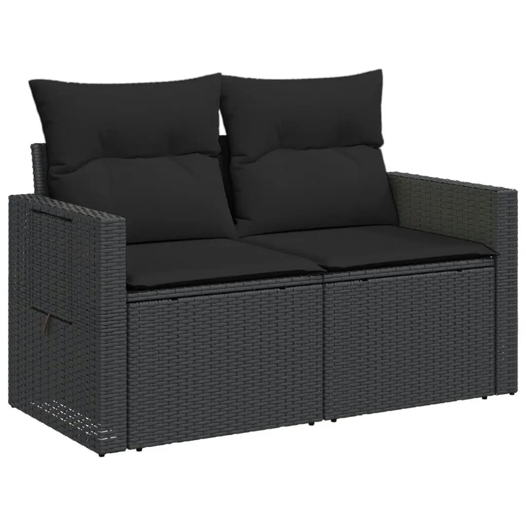 Garden Sofa with Cushions 2-Seater Black Poly Rattan 365972