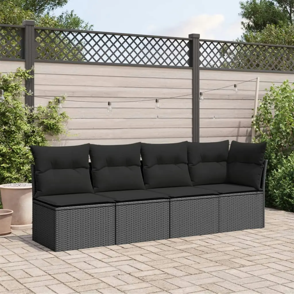 Garden Sofa with Cushions 4-Seater Black Poly Rattan 365964