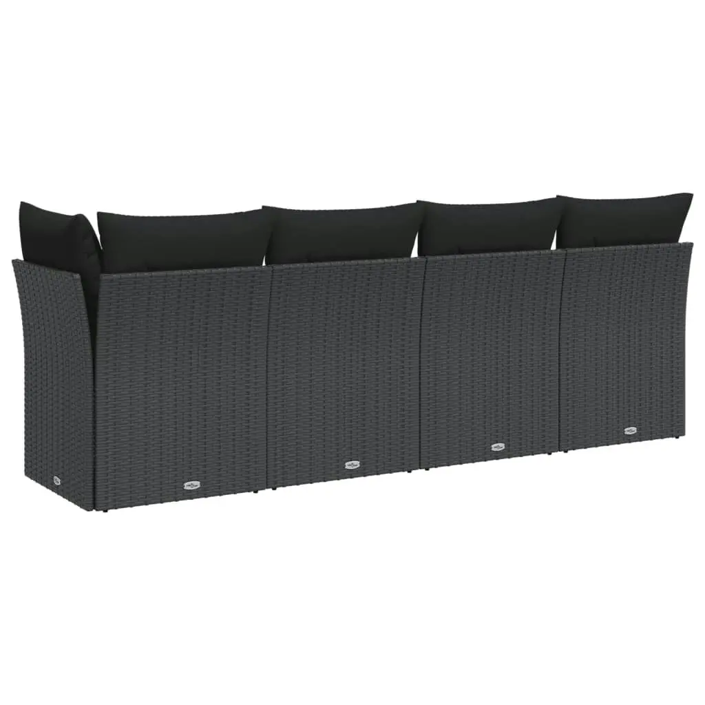 Garden Sofa with Cushions 4-Seater Black Poly Rattan 365964