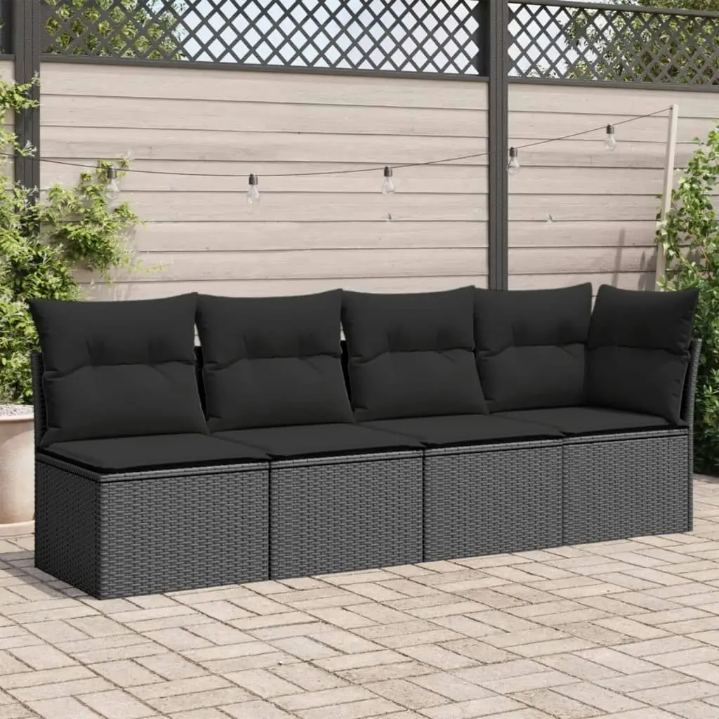 Garden Sofa with Cushions 4-Seater Black Poly Rattan 365964