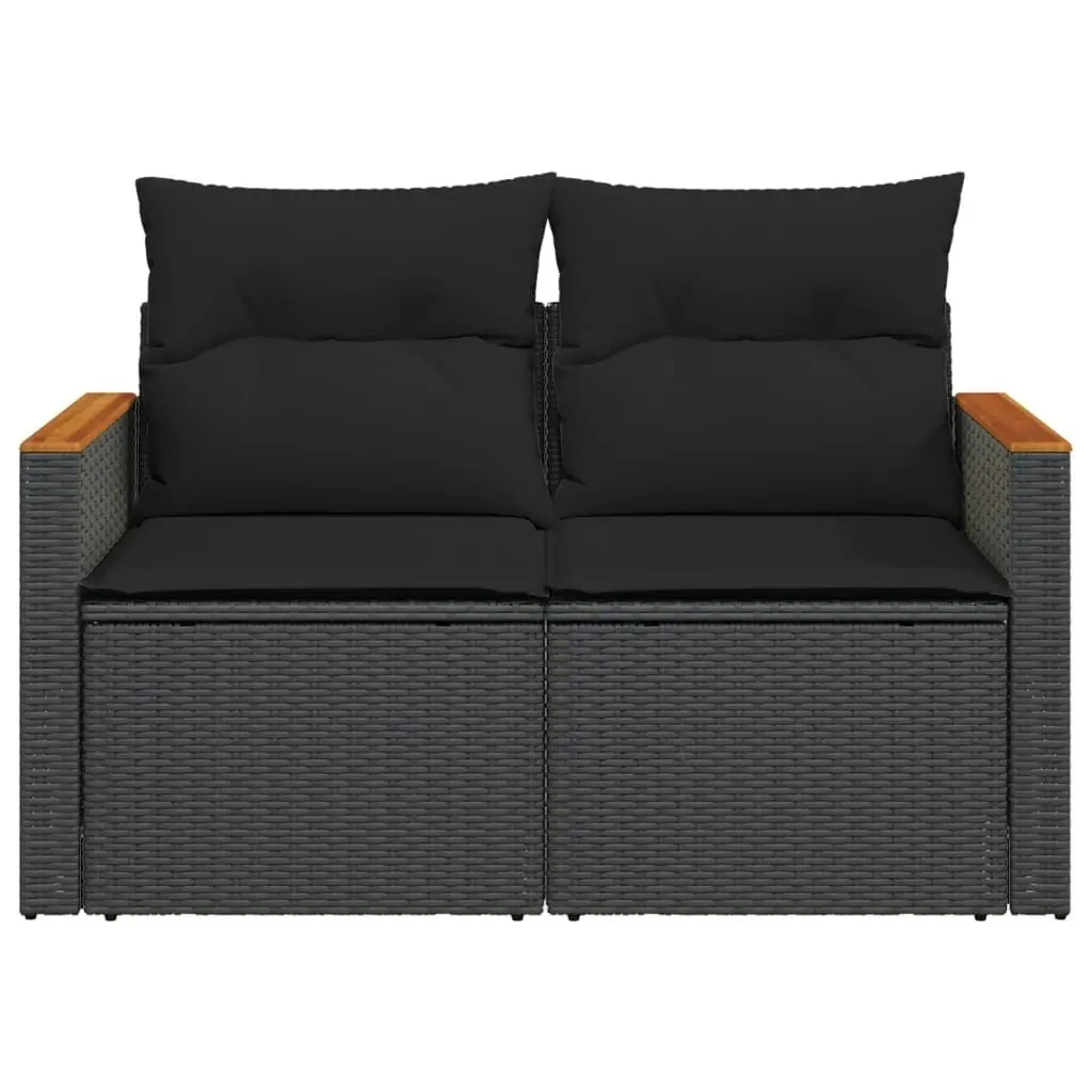 Garden Sofa with Cushions 2-Seater Black Poly Rattan 365978