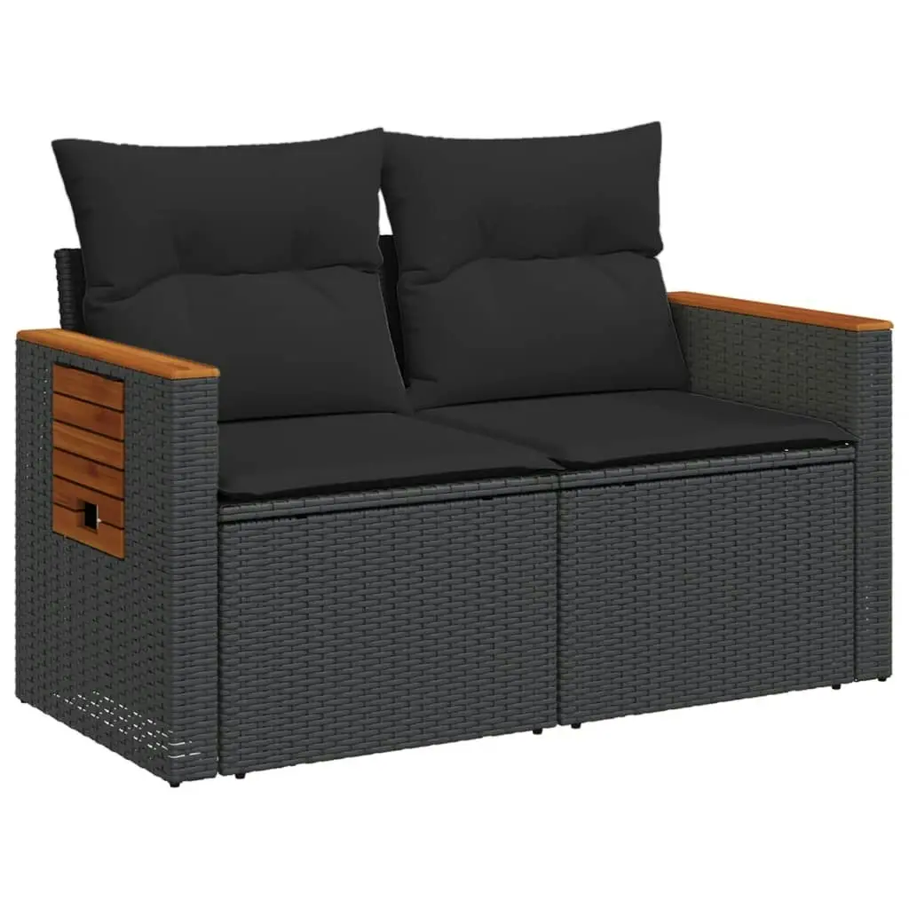 Garden Sofa with Cushions 2-Seater Black Poly Rattan 365978