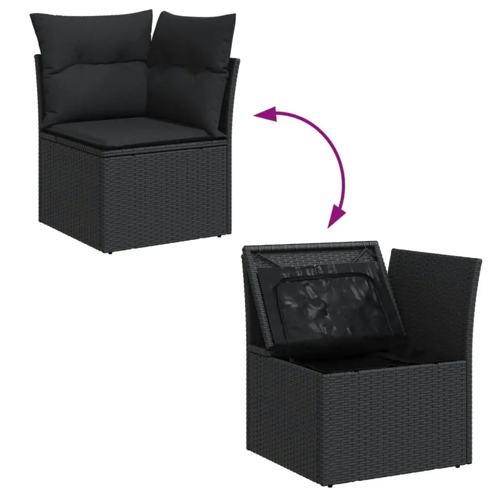 Garden Sofa Corner with Cushions Black Poly Rattan 365985