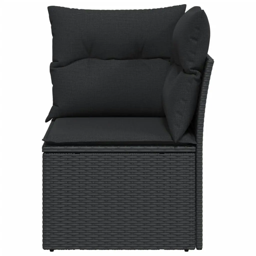 Garden Sofa Corner with Cushions Black Poly Rattan 365985