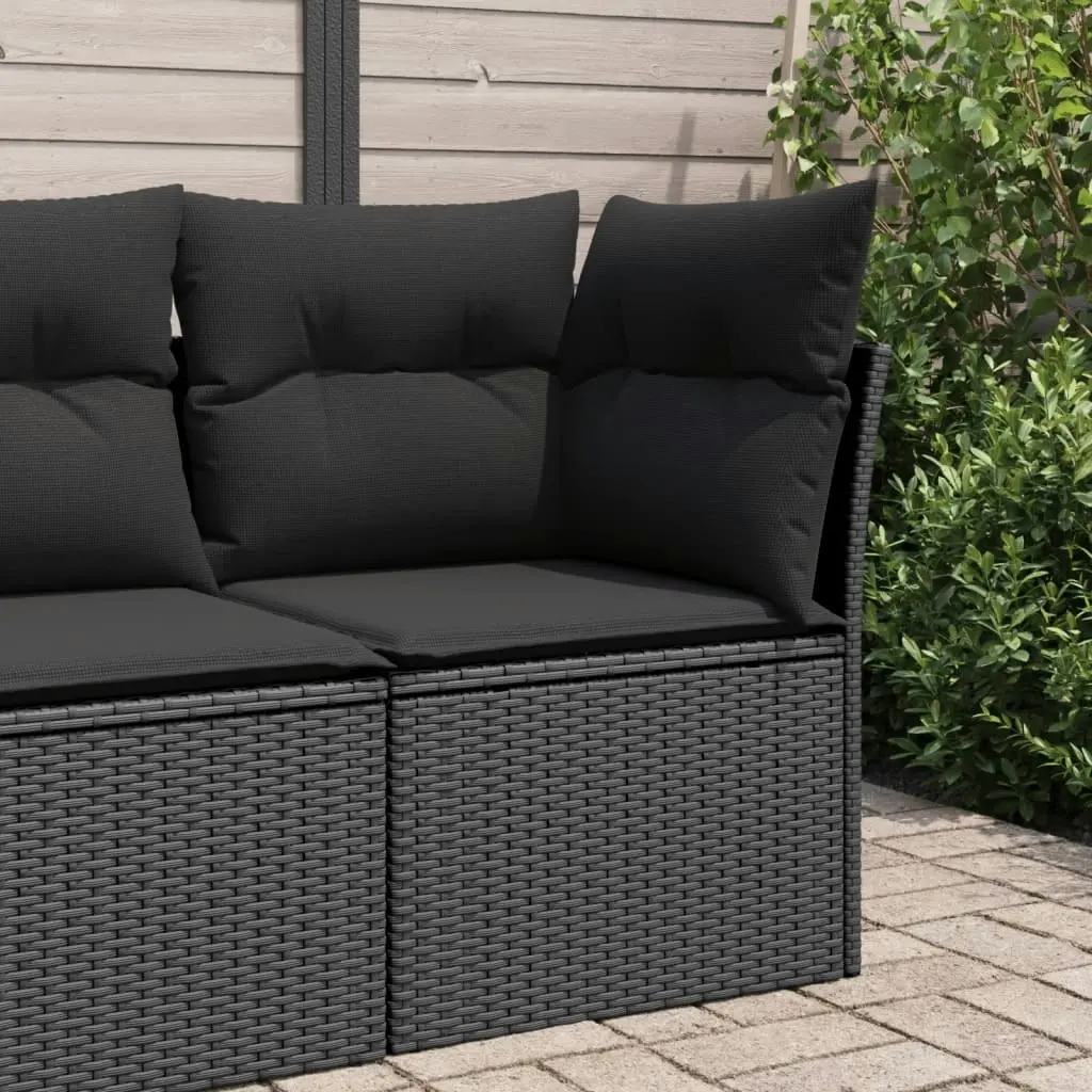 Garden Sofa Corner with Cushions Black Poly Rattan 365985