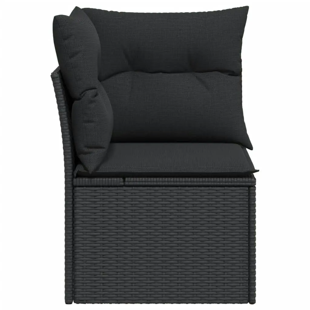 Garden Sofa Corner with Cushions Black Poly Rattan 365985