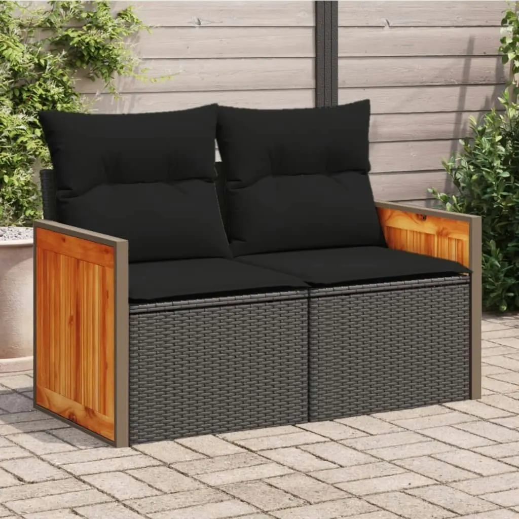 Garden Sofa with Cushions 2-Seater Black Poly Rattan 365979