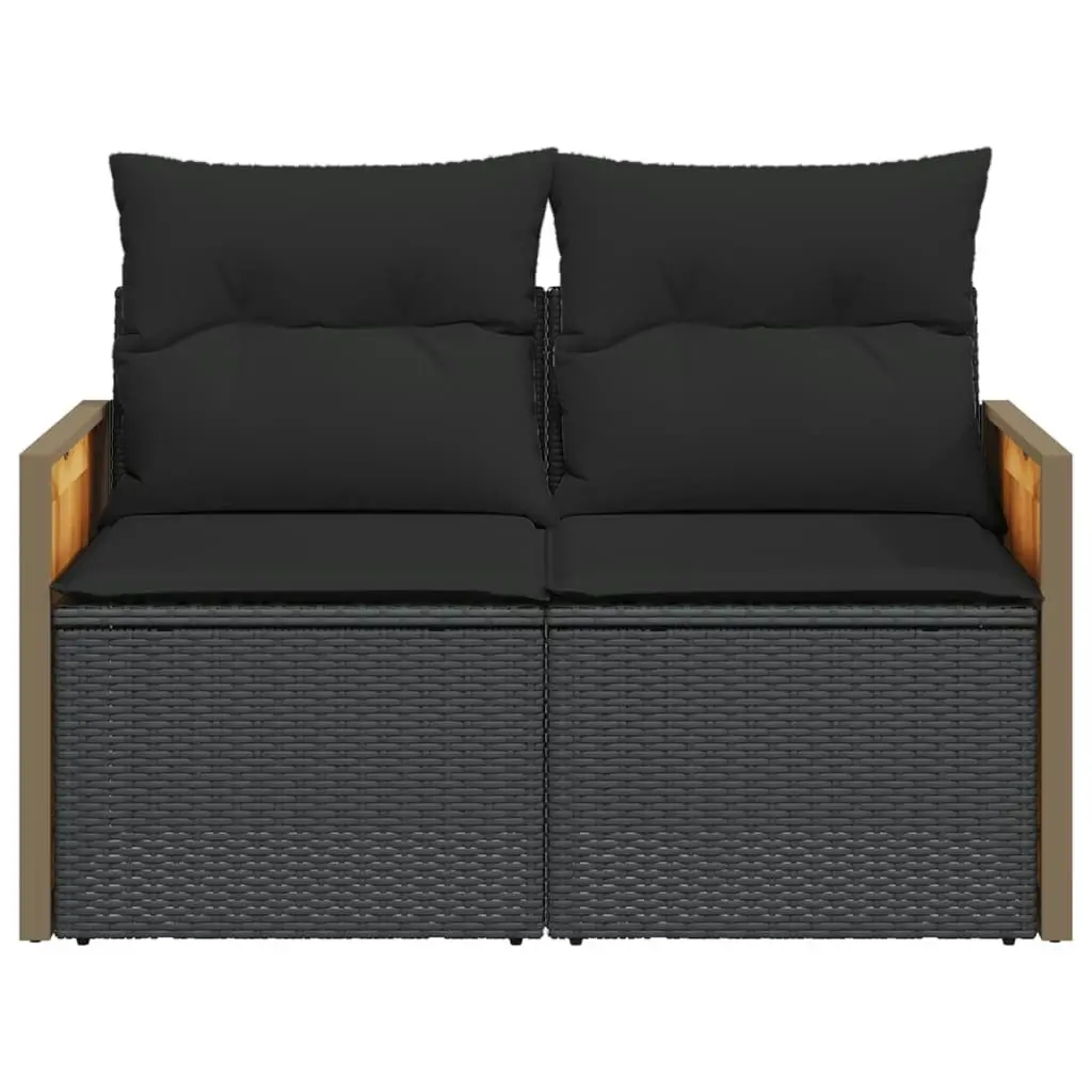 Garden Sofa with Cushions 2-Seater Black Poly Rattan 365979