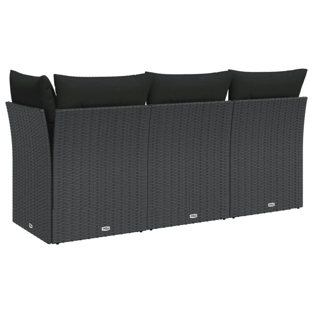 Garden Sofa with Cushions 3-Seater Black Poly Rattan 365987