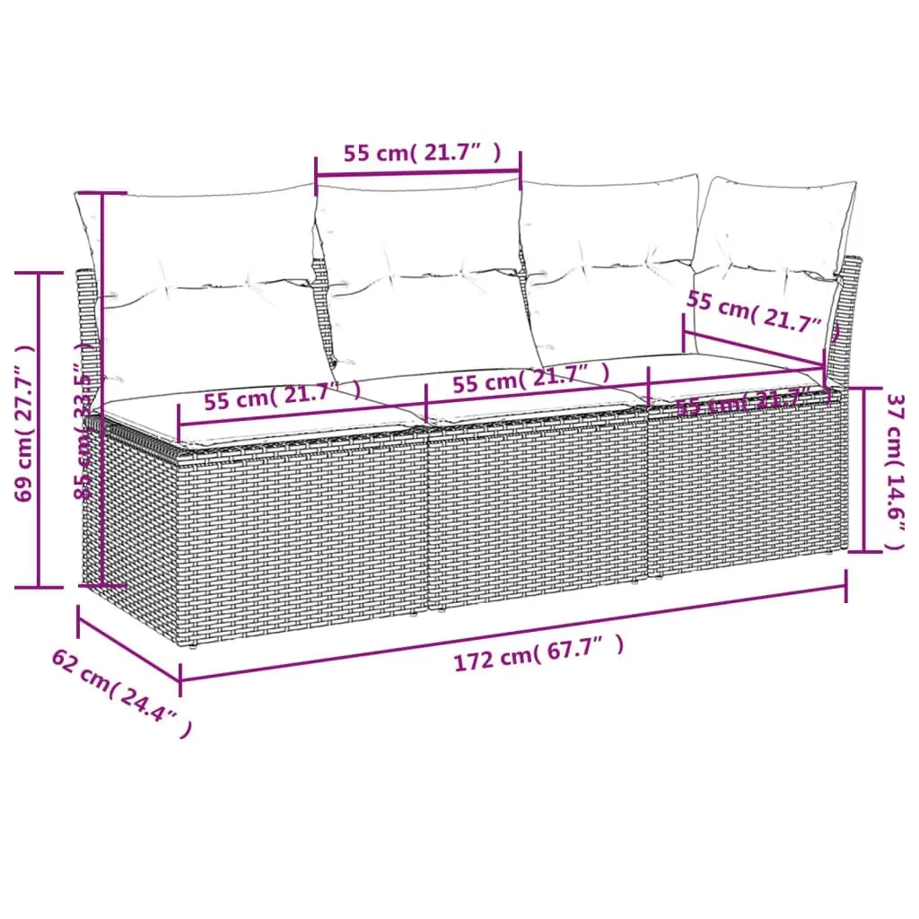 Garden Sofa with Cushions 3-Seater Black Poly Rattan 365987