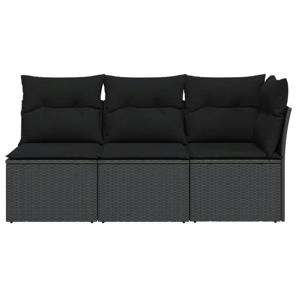 Garden Sofa with Cushions 3-Seater Black Poly Rattan 365987