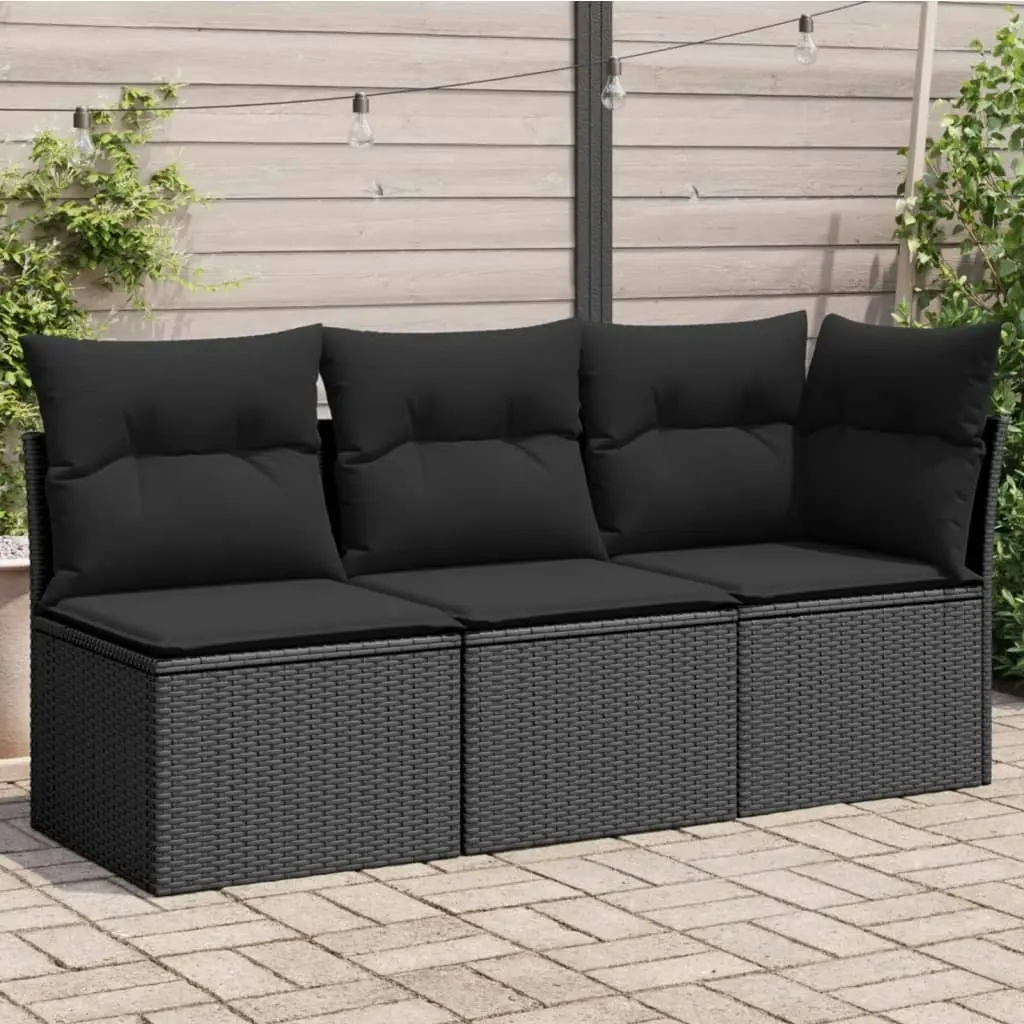 Garden Sofa with Cushions 3-Seater Black Poly Rattan 365987