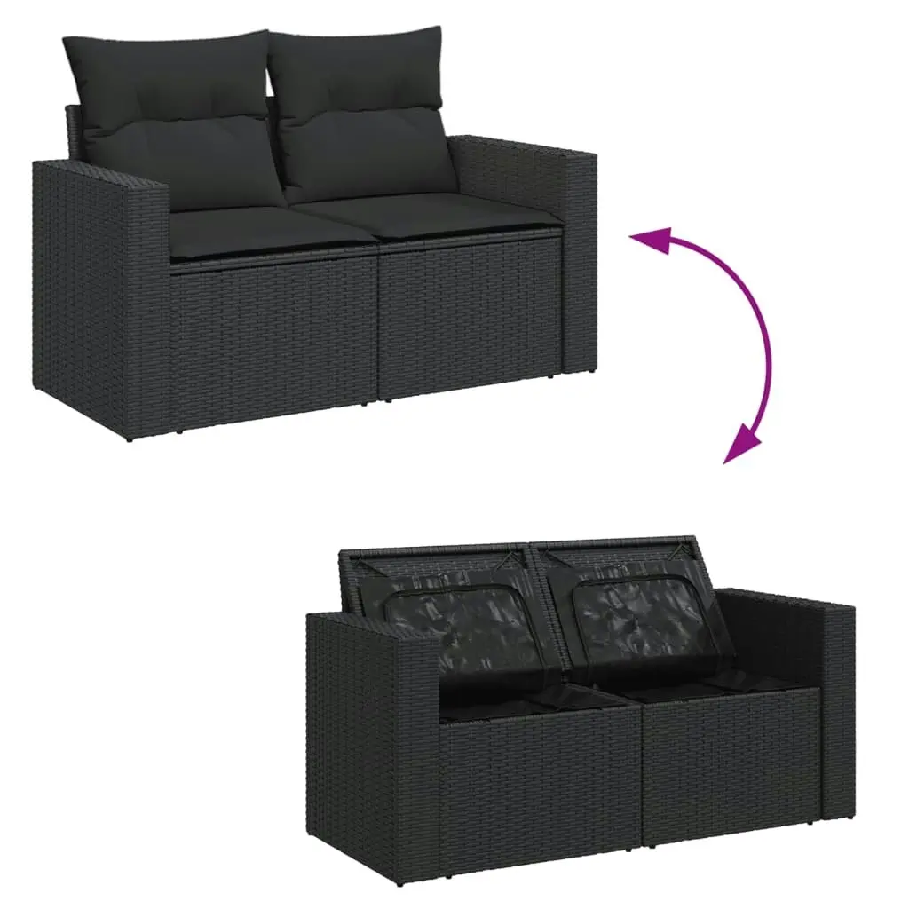 Garden Sofa with Cushions 2-Seater Black Poly Rattan 365989