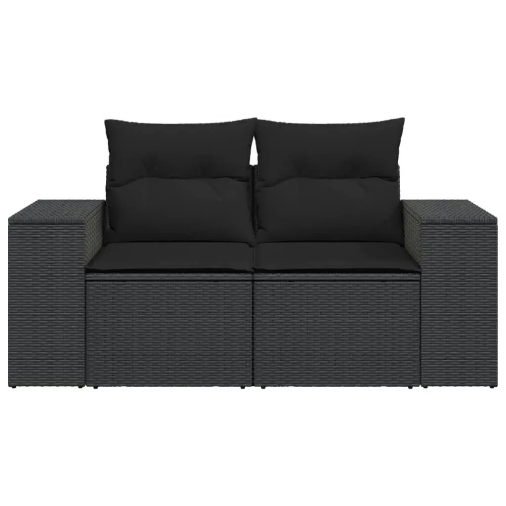 Garden Sofa with Cushions 2-Seater Black Poly Rattan 365992