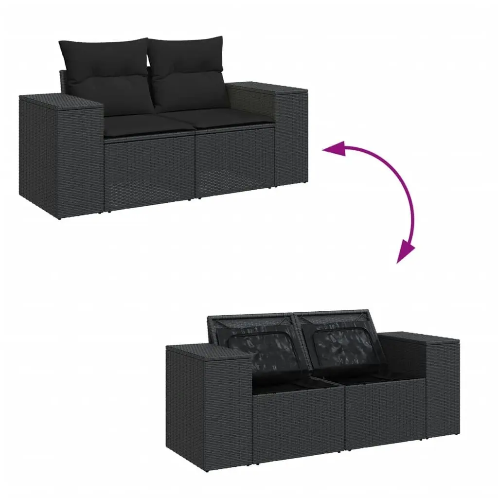 Garden Sofa with Cushions 2-Seater Black Poly Rattan 365992