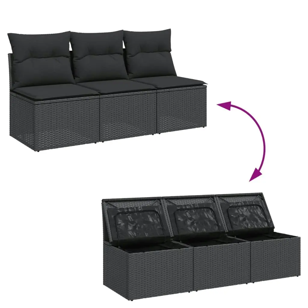 Garden Sofa with Cushions 3-Seater Black Poly Rattan 365988