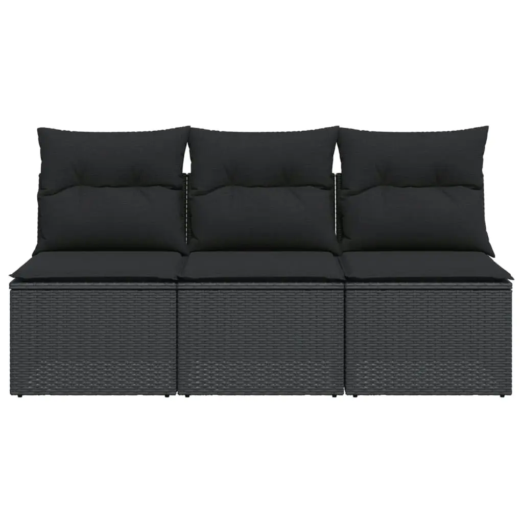 Garden Sofa with Cushions 3-Seater Black Poly Rattan 365988