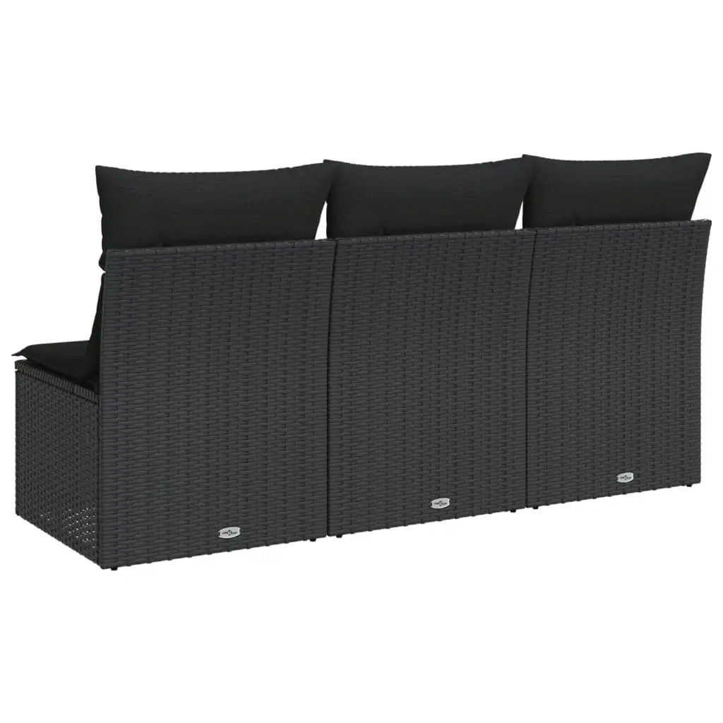 Garden Sofa with Cushions 3-Seater Black Poly Rattan 365988