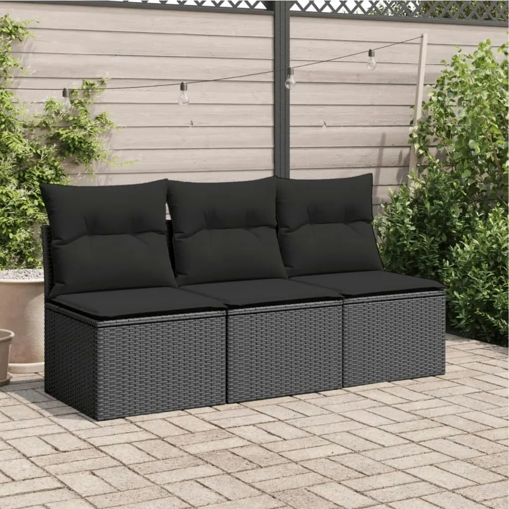 Garden Sofa with Cushions 3-Seater Black Poly Rattan 365988