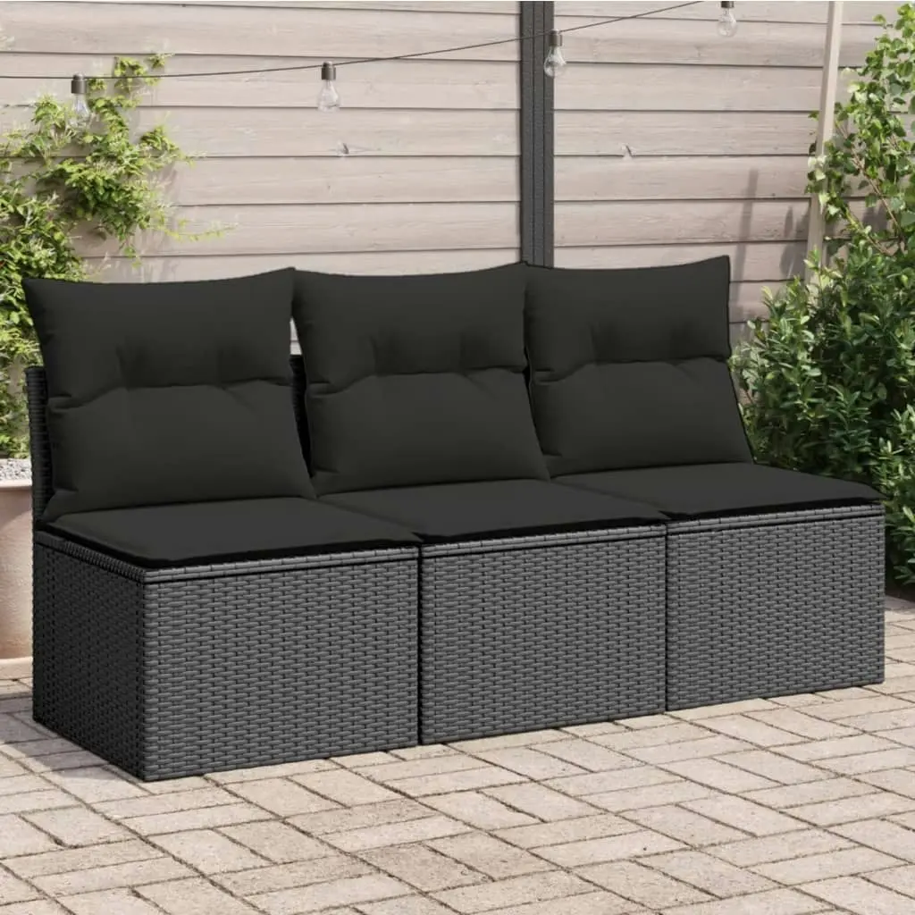 Garden Sofa with Cushions 3-Seater Black Poly Rattan 365988