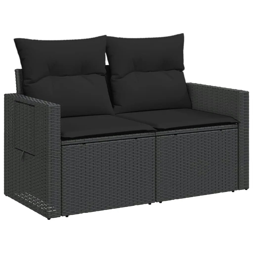 Garden Sofa with Cushions 2-Seater Black Poly Rattan 365990