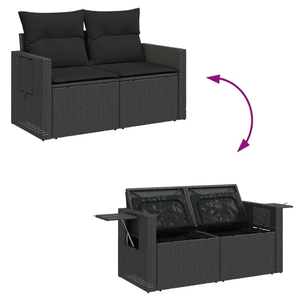 Garden Sofa with Cushions 2-Seater Black Poly Rattan 365990