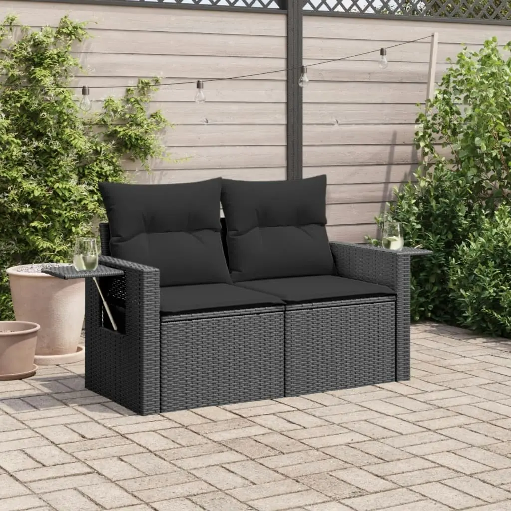 Garden Sofa with Cushions 2-Seater Black Poly Rattan 365990