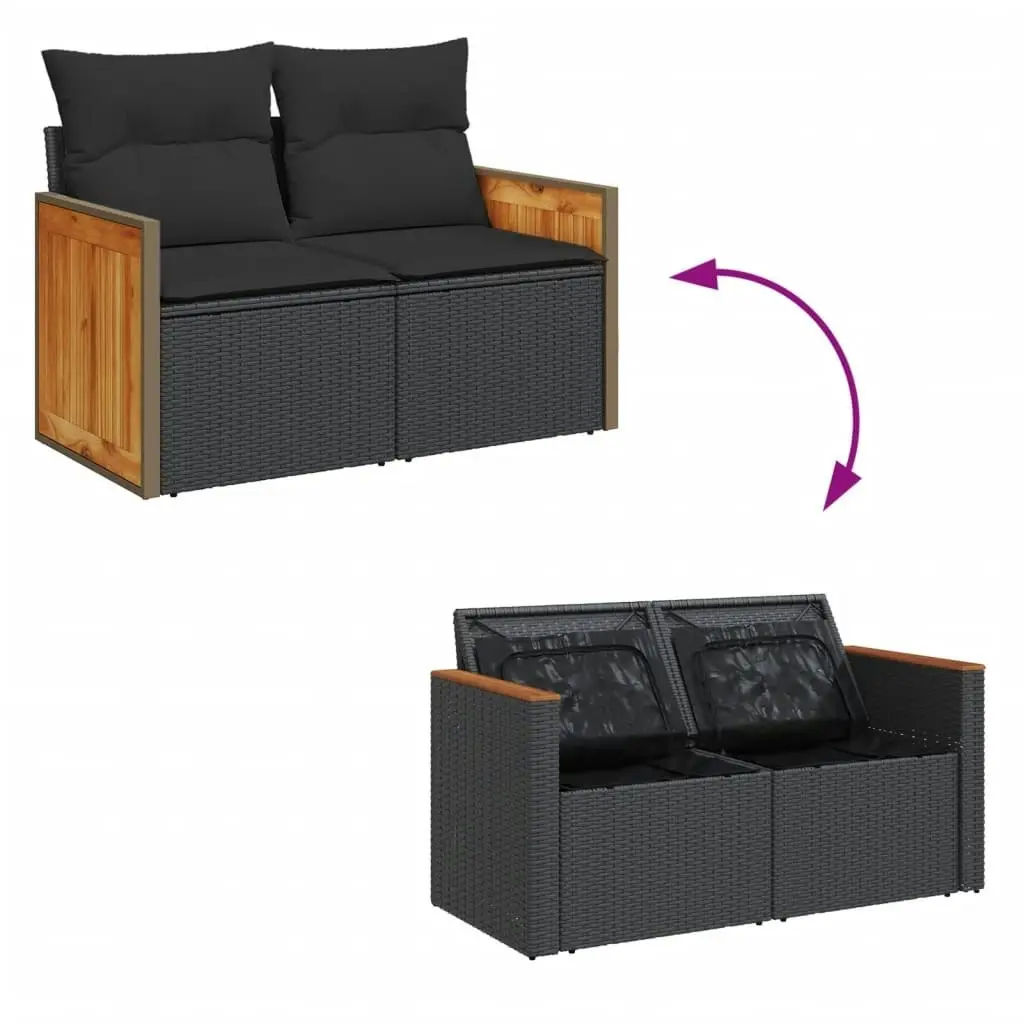 Garden Sofa with Cushions 2-Seater Black Poly Rattan 365995