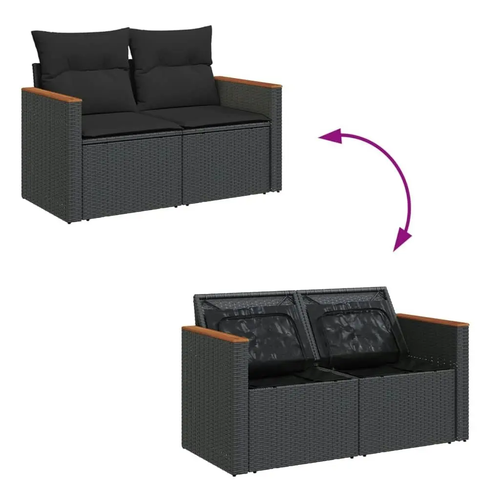 Garden Sofa with Cushions 2-Seater Black Poly Rattan 365993