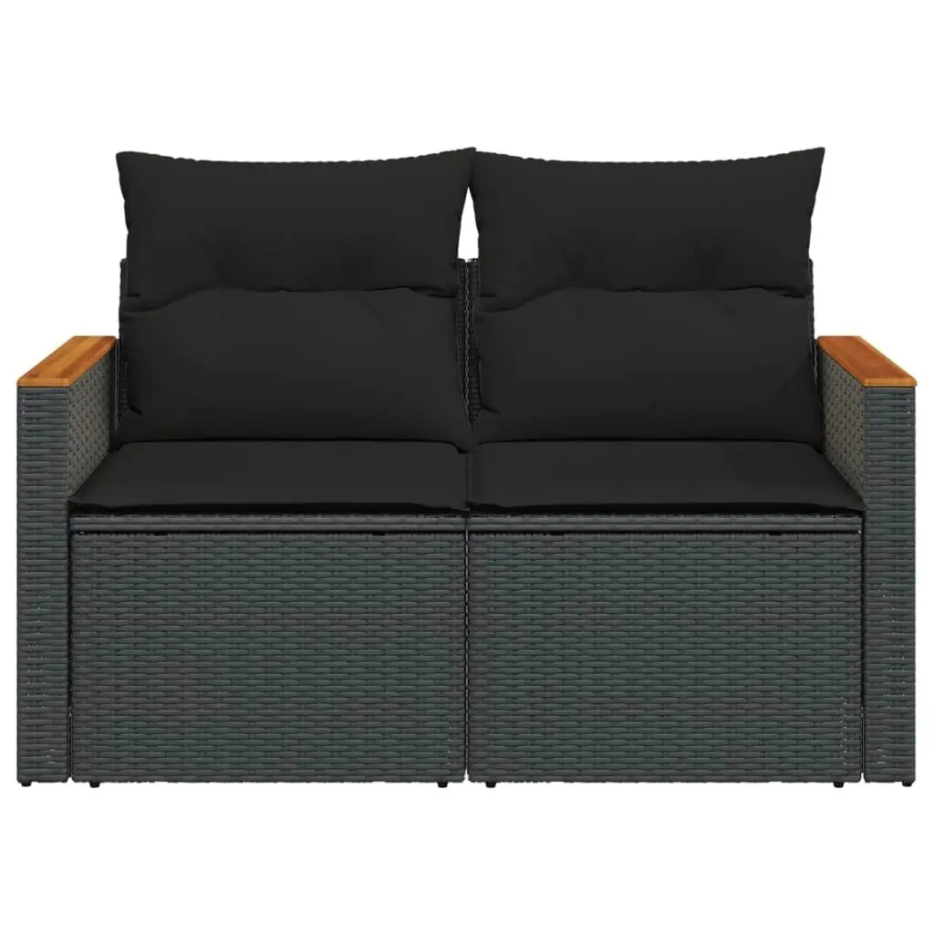 Garden Sofa with Cushions 2-Seater Black Poly Rattan 365993