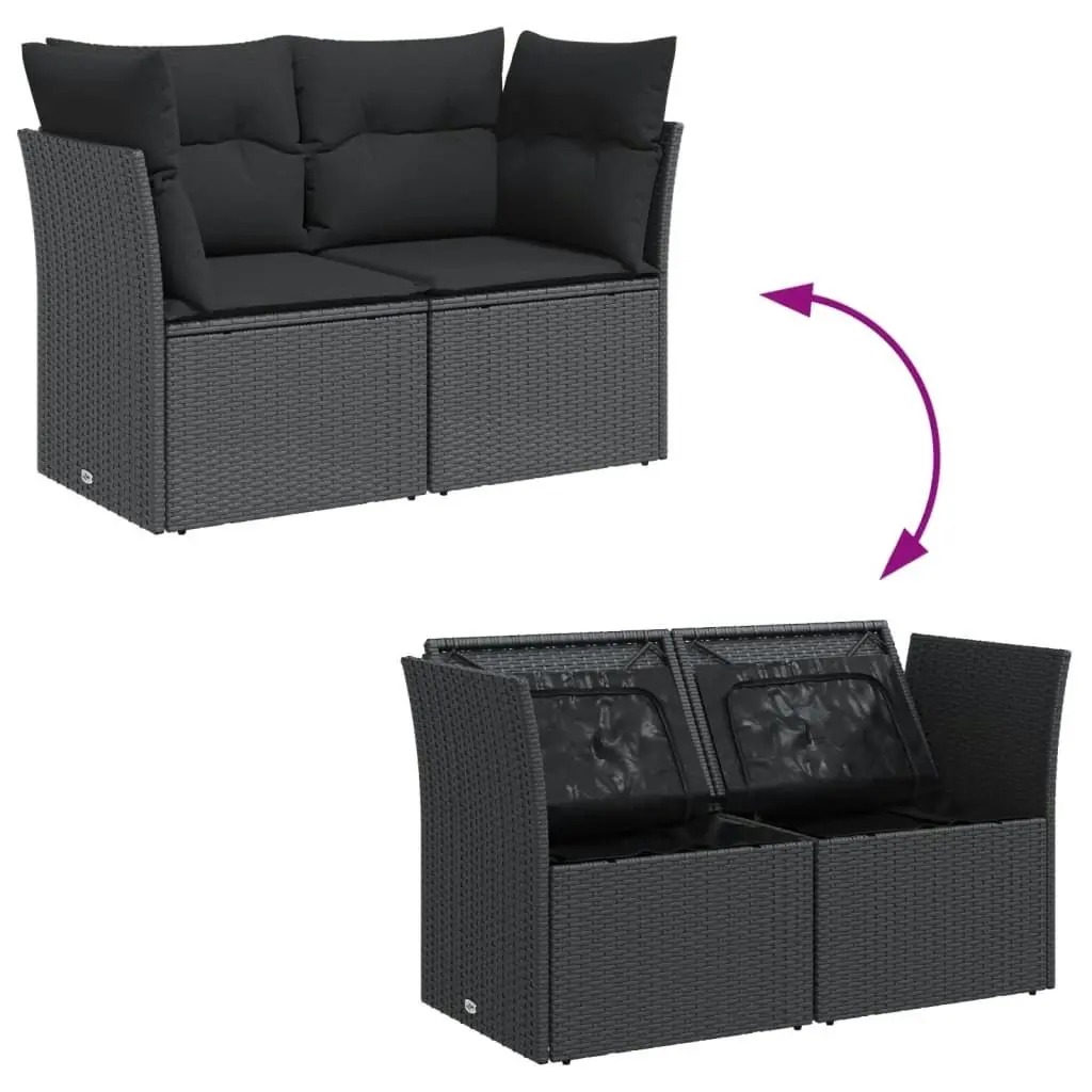 Garden Sofa with Cushions 2-Seater Black Poly Rattan 365986