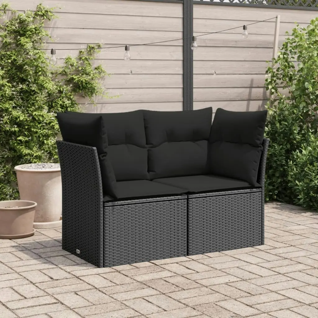 Garden Sofa with Cushions 2-Seater Black Poly Rattan 365986