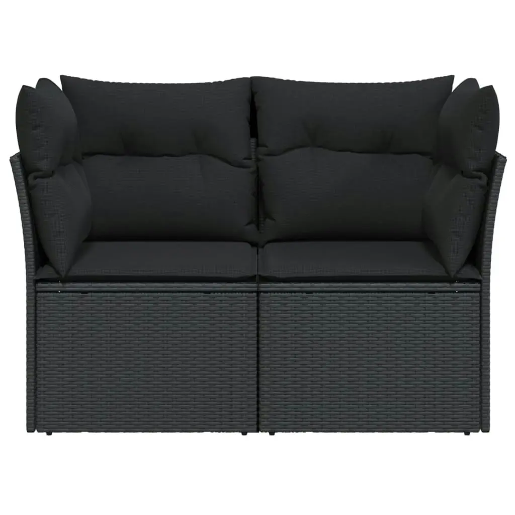 Garden Sofa with Cushions 2-Seater Black Poly Rattan 365986