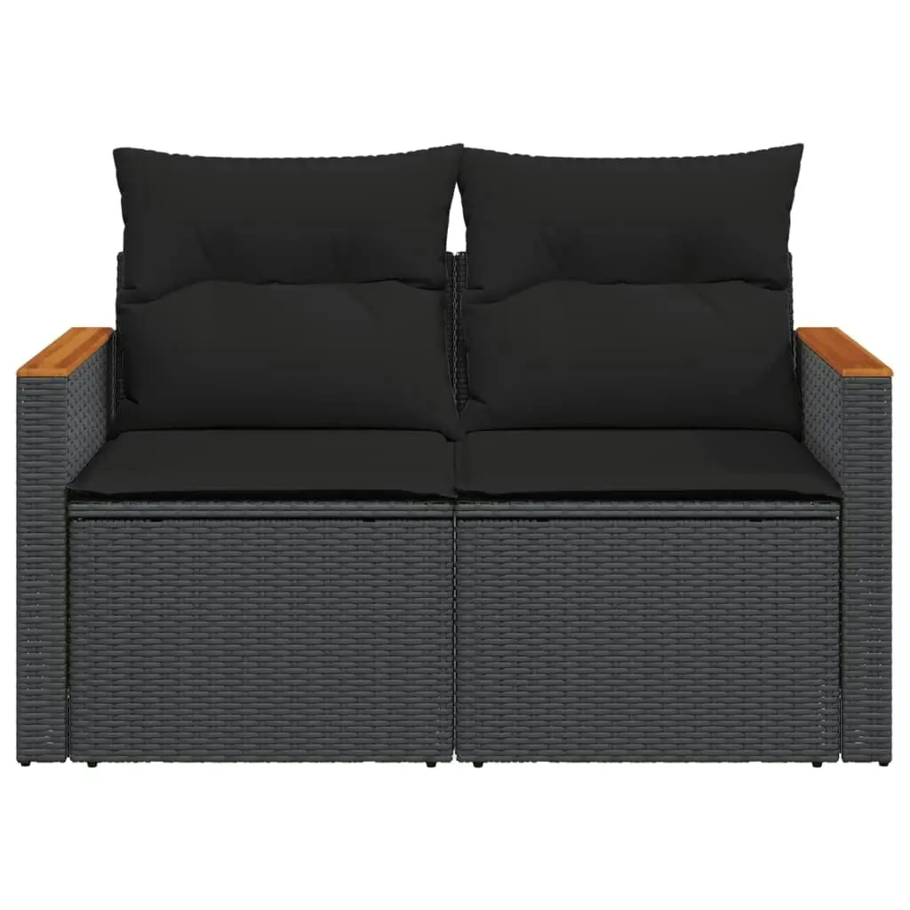 Garden Sofa with Cushions 2-Seater Black Poly Rattan 365994