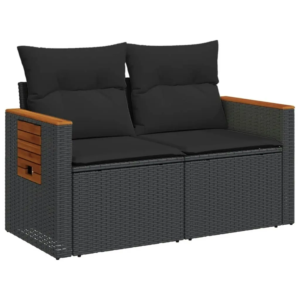 Garden Sofa with Cushions 2-Seater Black Poly Rattan 365994