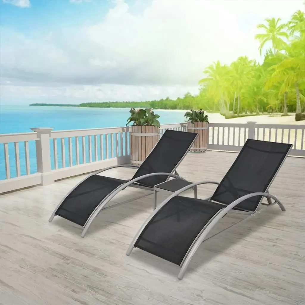 Sun Loungers with Table Aluminium Black 42160