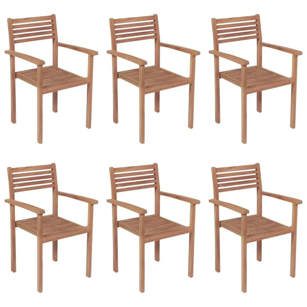 Stackable Garden Chairs with Cushions 6 pcs Solid Teak Wood 3072589