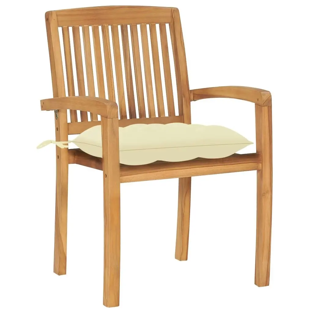 Stacking Garden Chairs with Cushions 4 pcs Solid Teak Wood 3073257