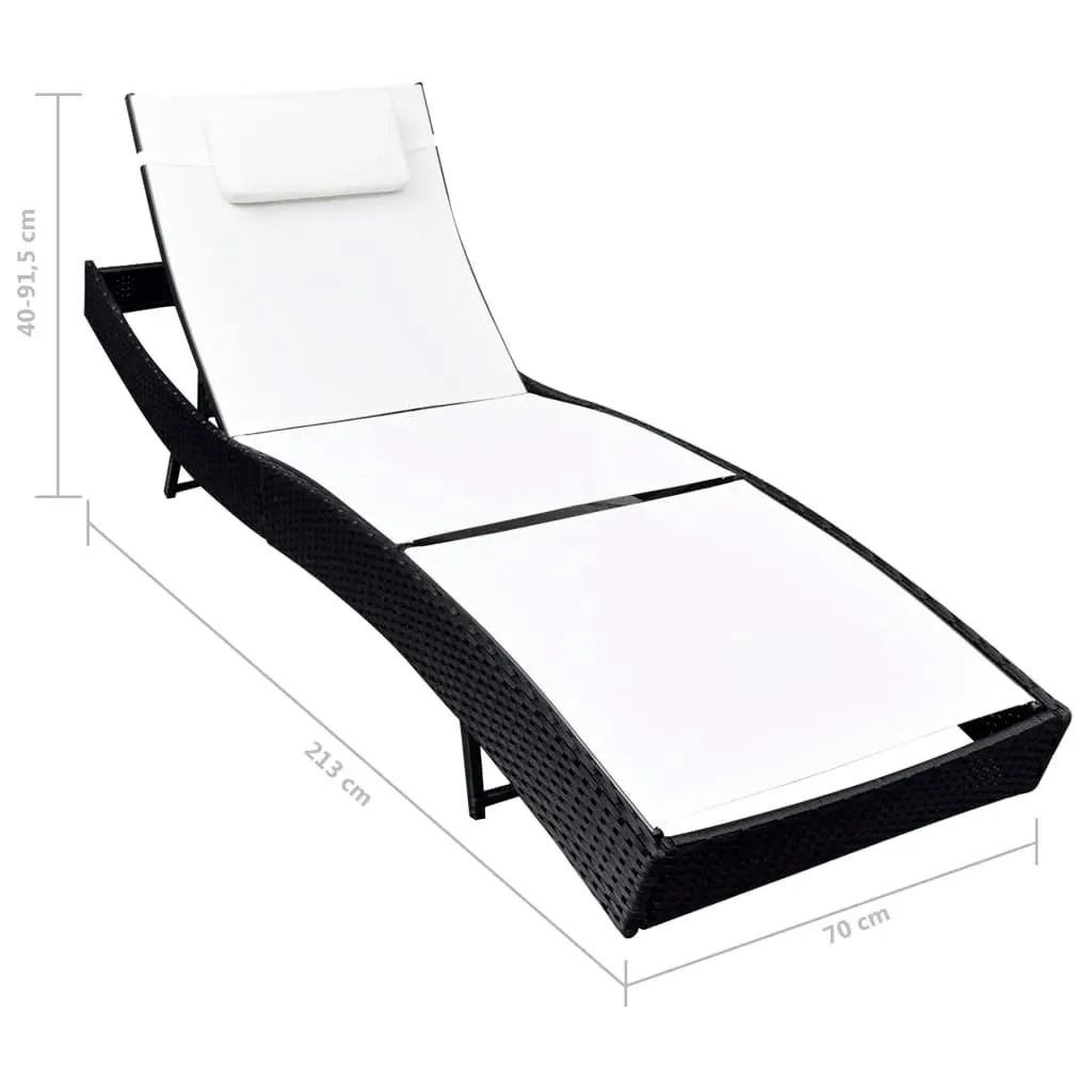 Sun Lounger Poly Rattan Black 42479