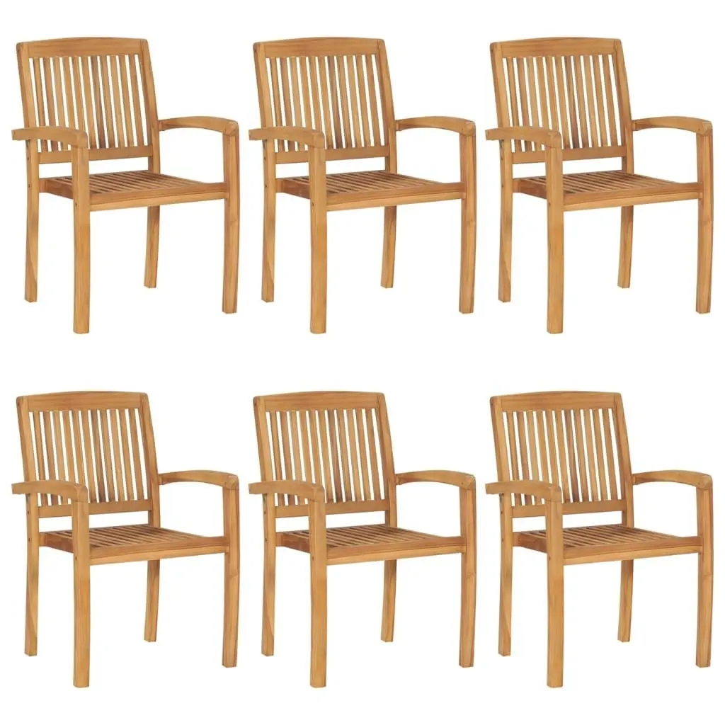 Stacking Garden Chairs with Cushions 6 pcs Solid Teak Wood 3073269