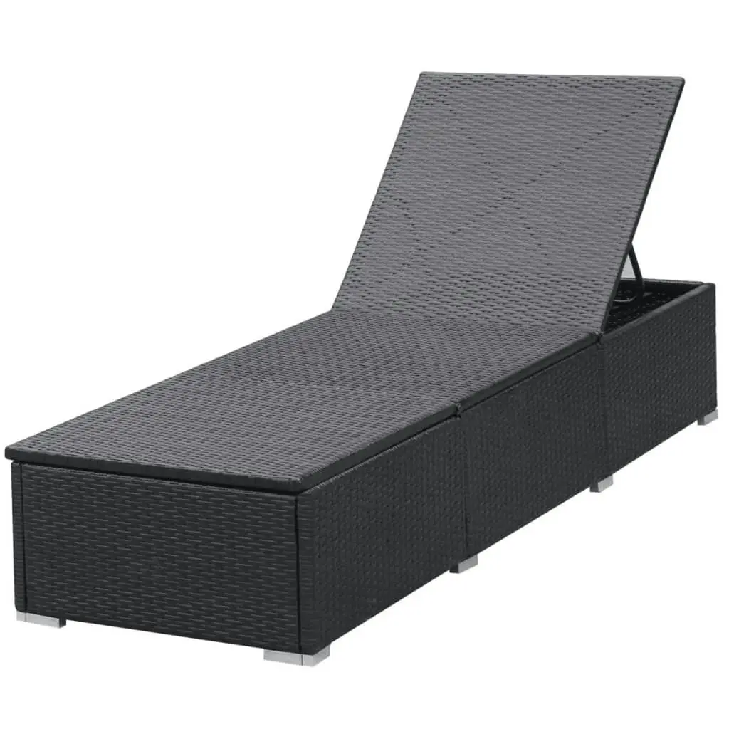 Sun Lounger with Cushion Poly Rattan Black 42677