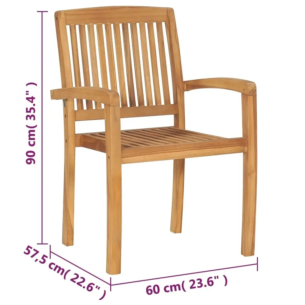 Stacking Garden Chairs with Cushions 4 pcs Solid Teak Wood 3073256