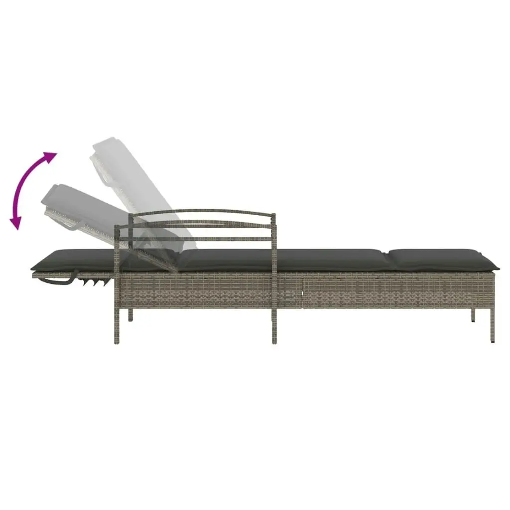 Sun Lounger with Cushion Grey 63x200x81 cm Poly Rattan 368301