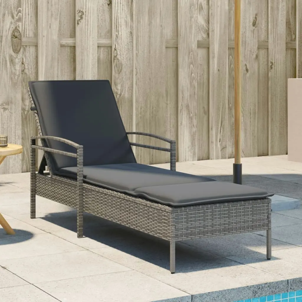 Sun Lounger with Cushion Grey 63x200x81 cm Poly Rattan 368301