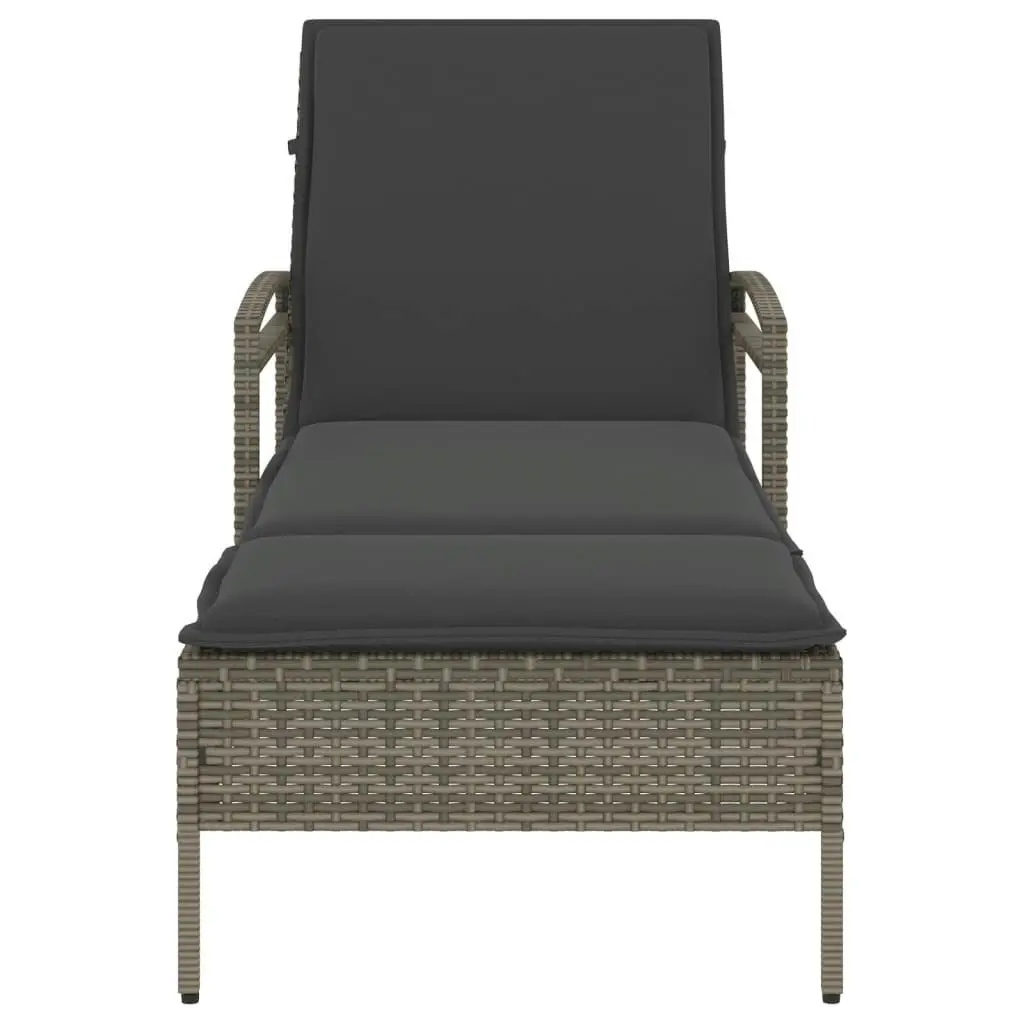 Sun Lounger with Cushion Grey 63x200x81 cm Poly Rattan 368301