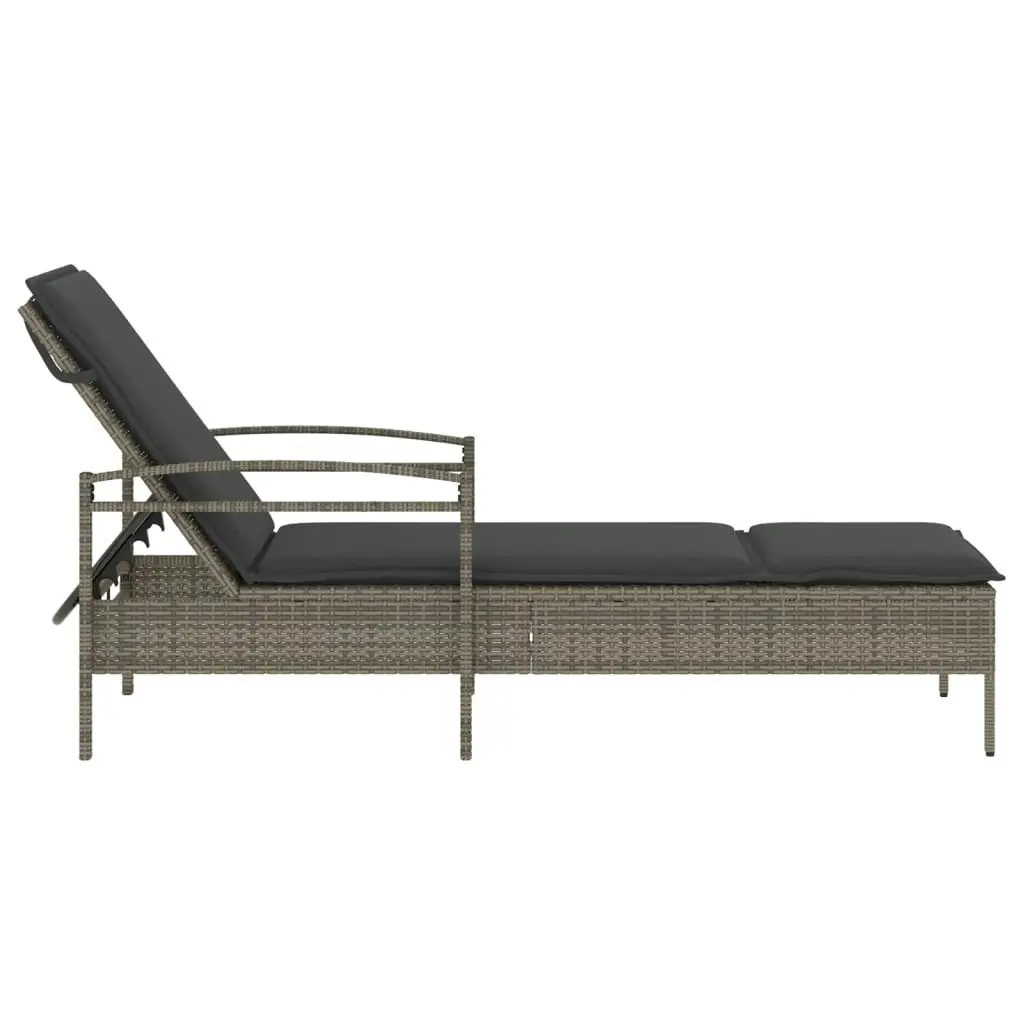 Sun Lounger with Cushion Grey 63x200x81 cm Poly Rattan 368301