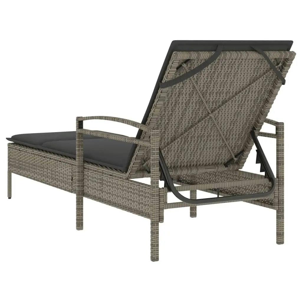 Sun Lounger with Cushion Grey 63x200x81 cm Poly Rattan 368301