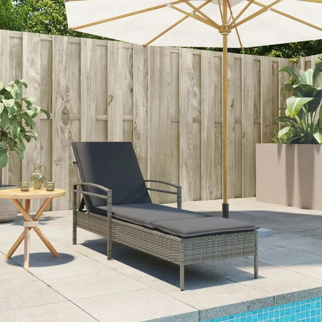 Sun Lounger with Cushion Grey 63x200x81 cm Poly Rattan 368301