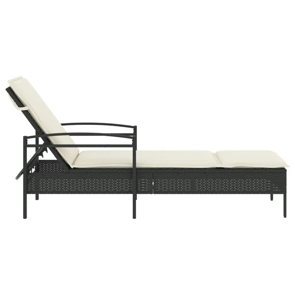 Sun Lounger with Cushion Black 63x200x81 cm Poly Rattan 368299