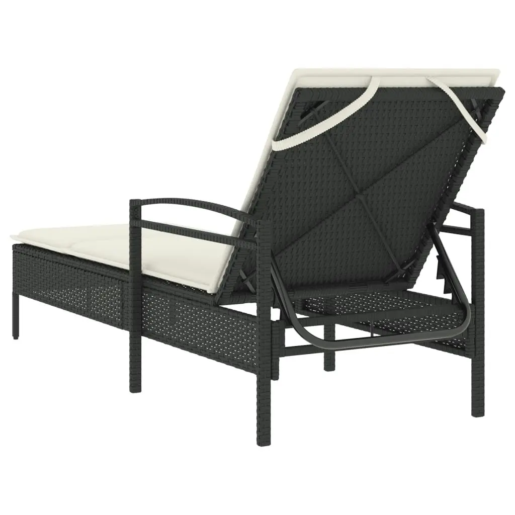 Sun Lounger with Cushion Black 63x200x81 cm Poly Rattan 368299